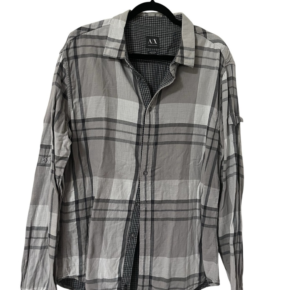 Armani Exchange Black White Grey Checkered Shirt Size XXL Casual Button Front